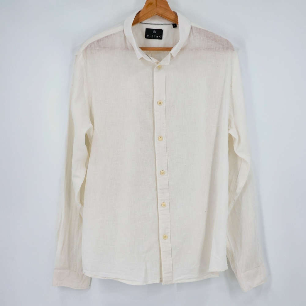 Vustra Button Down Shirt Mens Organic Cotton Linen Large White India